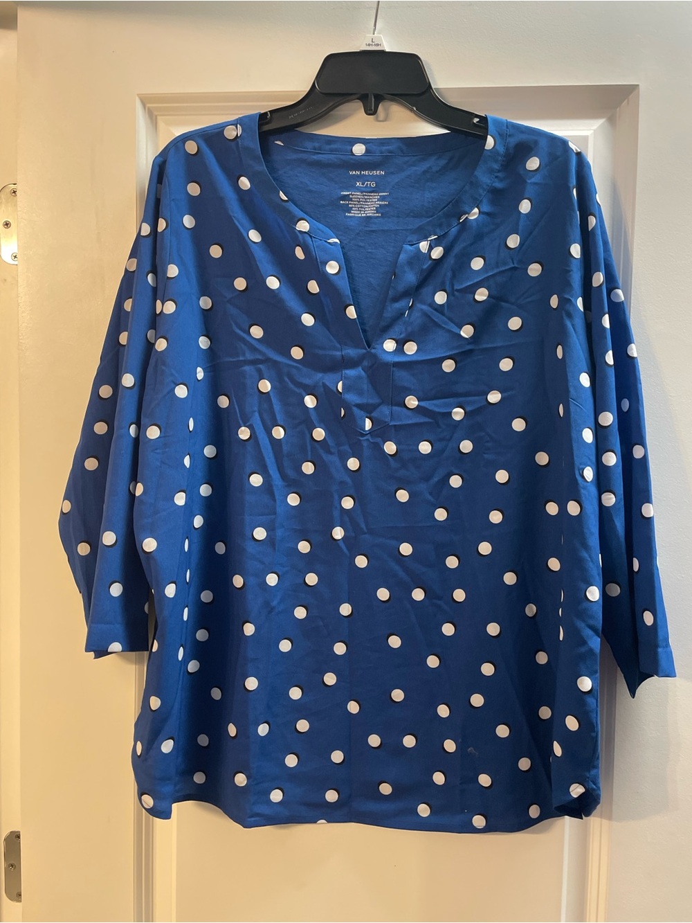 Van Heusen Royal Blue White Polka Dot V-Slit Tunic